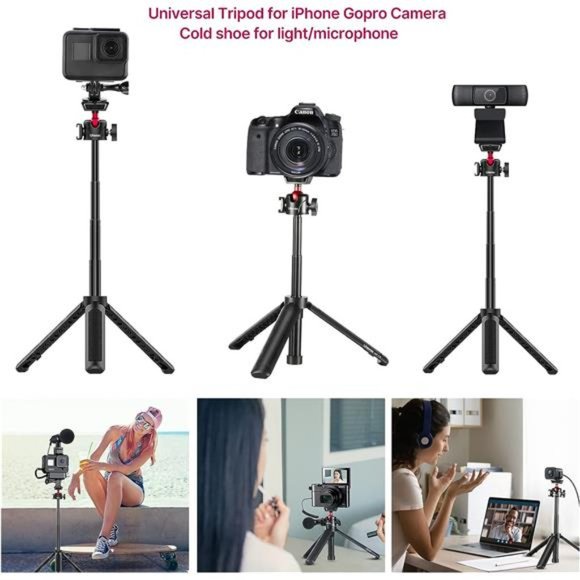 Extendable Mini Camera Tripod, 4 Levels Adjustment 360° Ball Head Cold Shoe - Picture 6 of 6